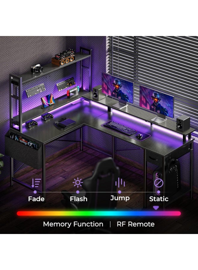 طاولة ألعاب و مكتب منزلي بشكل حرف L مع اضاءة RGB و منافذ طاقة اسود - Image 1